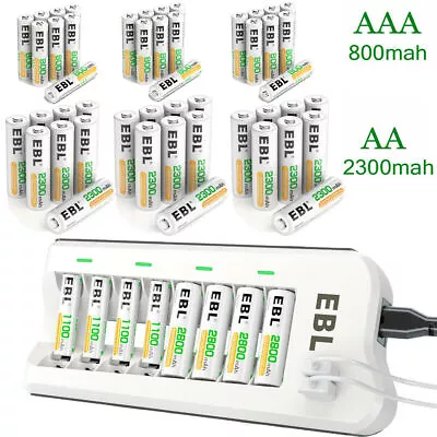 EBL AAA AA NIMH Rechargeable Batteries 1100mAh 2800mAh 1.2V + 8 Slot Charger Lot • £31.99