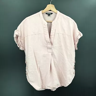 Nicole Miller Original V-neck Capped Cuffed Sleeve Popover Top Blouse Pink M • $18.75