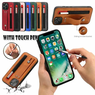 $13.29 • Buy Leather Wrist Band Stand Phone Case With Touch Pen For IPhone 11 12 13 Pro Max