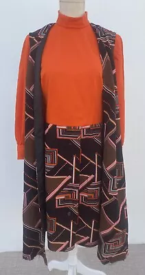 2pc Vintage Dress Size M/L Bright 70s Mod Psychedelic Abstract Print Maxi Groovy • $33.74