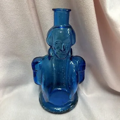 Vtg WHEATON Blue Glass George Washington Bottle Centennial Bitters Empty 9.5” • $9