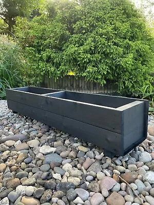£30.98 • Buy Charcoal Black Wooden Planters Garden Outdoor Flower Plant Pot Boxes Rectangular