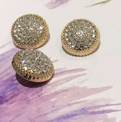 LARGE GOLD RHINESTONES DRESS BUTTONS/Bridal /Coat Buttons /3pcs/23mm • £6.75