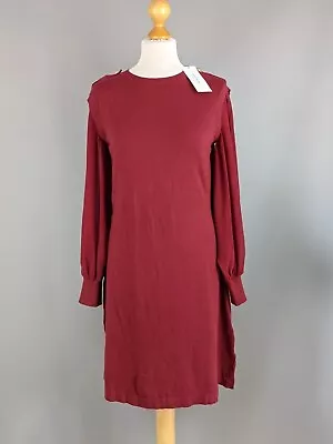 NWT Karen Millen Size L Petite Chiffon Sleeved Burgundy Red Knitted Long Dress • £24