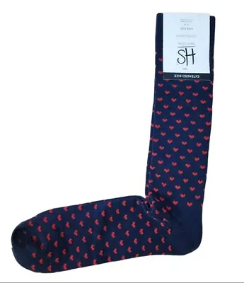 HAPPY SOCKS Men's Navy Hearts Cotton Crew Extended King Size Socks 10-15 NWT • $8