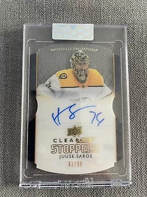 2022-23 UD Clear Cut Hockey Juuse  Saros Clear Cut Stoppers  On Card Auto /99 • $40