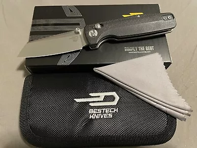 BESTECH Slasher Crossbar Lock Folding Knife (Black Micarta/Satin D2) EDC - EX! • $44.99