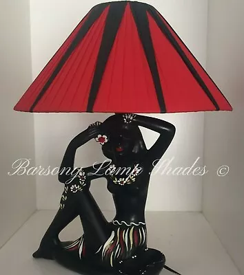 PLASTIC RIBBON  LARGE  COOLIE RED With BLACK LAMPSHADE For BARSONY LADY LAMP • $110