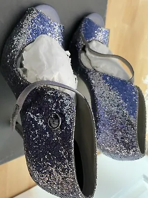 KURT GEIGER Pewter Glitter Shoes Peep Toe Size 40 UK 7  Slim Heel New With Box • £45
