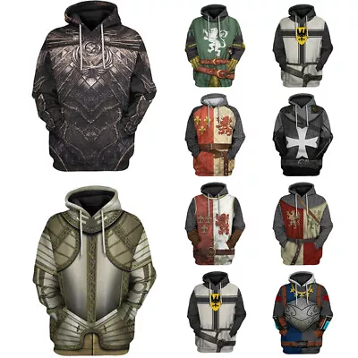 Hoodie Medieval Knight 3D Printed Seatershirt Hooded Pullover Women Tops Men • $29.43