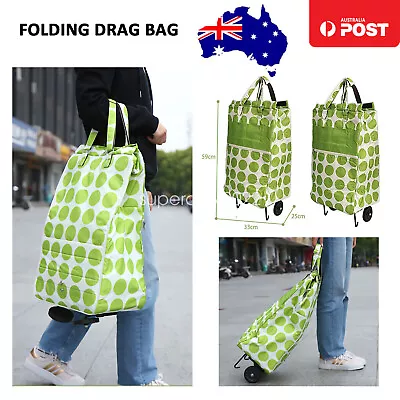 Foldable Shopping Trolley Cart Folding Wheels Market Grocery Luggage Basket Bag • $40.99