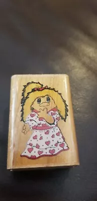 Troll Company Norfin Blonde Polka Heart Dress Ponytail Rubber Stamp 1992 • $5