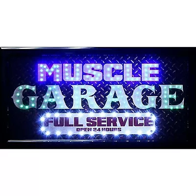 Vintage Industrial Retro MUSCLE GARAGE Wall Sign Plaque LED Bright Light Marquee • $69.60