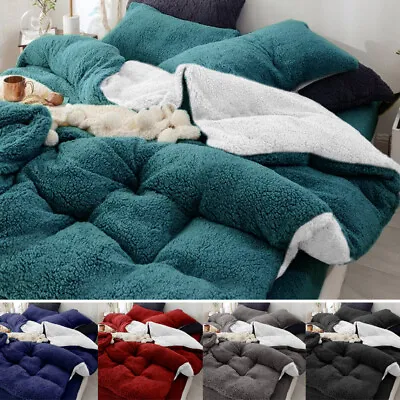 Super Warm 2 In 1 Teddy Fleece Sherpa Quilt Doona Duvet Cover Set | Blanket  • $45