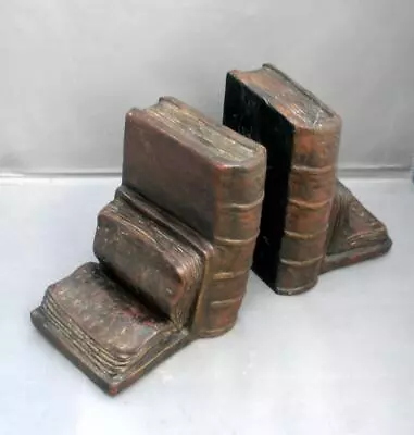 Vintage Old Worn Books 2 BOOKENDS Rustic Sculptures Made Of Heavy Resin • $14.99