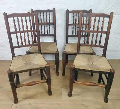 Dining Chairs Set Of 4 Rush Seat 19th Century Spindle Back Postage Available • £235