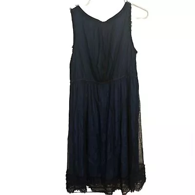 Anthropologie Moulinette Soeurs Lace Tulle Silk Dress Lined Blue Black L • $29.99