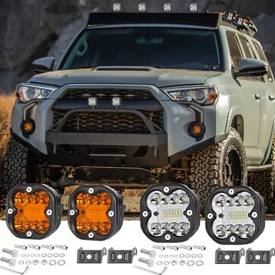 For Toyota 4Runner 4Pcs 40W LED Front Bumper Fog Light Amber White Quad Row Lamp • $52.24