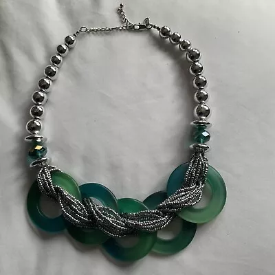 M&S Chunky Silver And Green Necklace • £4