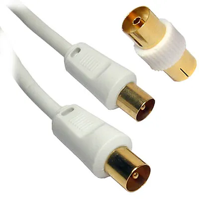 20m TV Aerial Cable Coax RF Lead TV Male To Male Female Extension Extender WHITE • £7.79