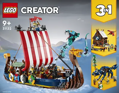 £112.91 • Buy LEGO Creator 31132 Viking Ship Midgar Snake 3 In 1-House Fernis Wolf NEW