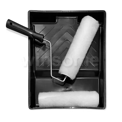 9inch Paint Roller Tray Set Roller With Handle Painting Tray +2 Sleeves Emulsion • £7.15