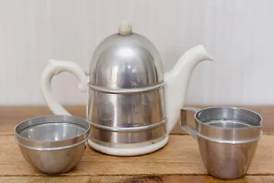 Art Deco Travel Tea Set Comprising Insulated Tea Pot Milk Jug & Sugar Bowl • £12.50