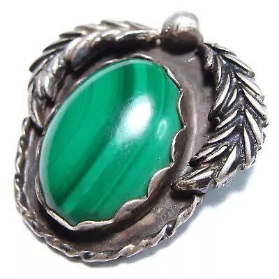 Vintage Navajo Artisan Jerry Roan Sterling Silver Malachite Pendant • $9.99