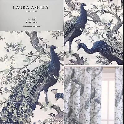 Laura Ashley Peacock 2 Window Curtain Panels 38x108 Belvedere Floral Blue Green • $114.99