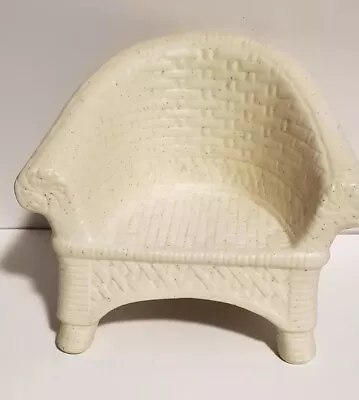 Ceramic Chair White Miniature 7  Tall Wicker Look Outdoor Patio 1:6 Barbie Size • $12.99