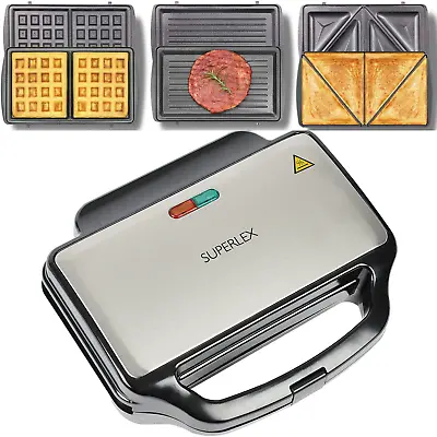 £29.88 • Buy 900 W Deep Fill 3-in-1 Sandwich Toaster Waffle Maker Grill Toastie Panini Press