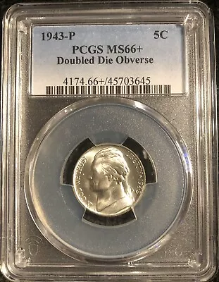 1943-P Jefferson Nickel MS66+Double Die Obverse PCGS Super Nice Registry Coin • $650