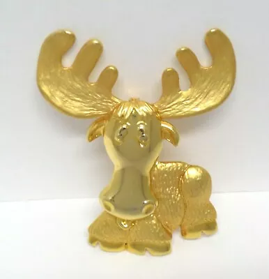 Vtg JJ Moose Brooch Big Antlers Gold Tone Cute Retro 80s Jonette Happy Whimsical • $18.95