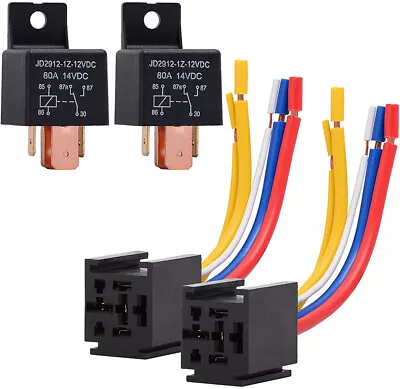 2 Sets SPDT 5-Pin 80A Car Relay + Socket 12V 24V On/Off Switch 5-Wire Waterproof • $9.45