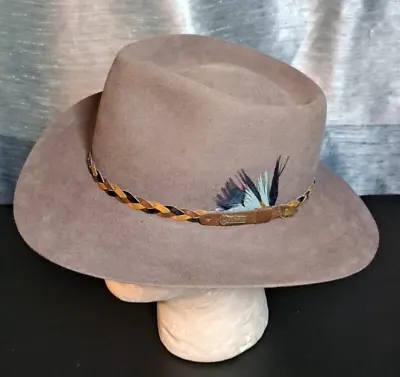 Vtg AKUBRA Imperial Australia Fur Felt Hat 7 1/8 57 Taupe Brown Snowy River • $89.95