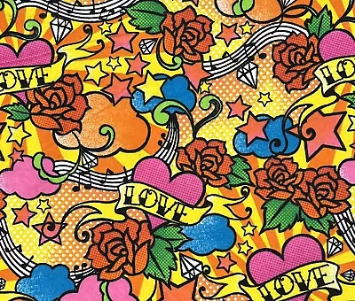 Love Music Notes Flannel Fabric By The YARD Cotton Roses Heart Star Fabric • $5.95