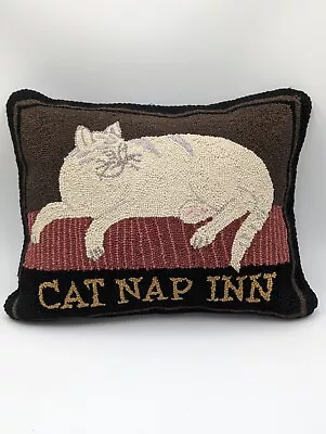 Cat Nap Inn Folk Art Wool Hooked Pillow  Designed By Warren Kimble 20  X 16  • $59