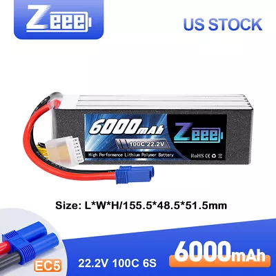 Zeee 6S LiPo Battery 6000mAh 22.2V 100C EC5 For RC Heli Airplane Quad Drone Car • $59.66