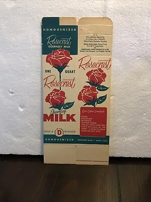 Vintage Milk Carton 1960s Rosecrest Dairy Selma Calif One Quart Empty Carton • $14