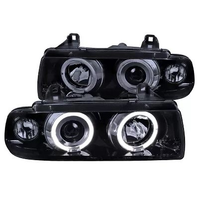 For BMW E36 3-Series 2/4Dr Glossy Black Dual Halo Projector Headlights Head Lamp • $163.99