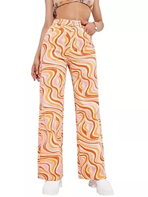 WDIRARA Womens High Waisted Wide Leg Print Casual Colorful Pattern Baggy Jeans • $7.99