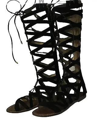 Sam Edelman Gena Black Leather Suede Gladiator Sandals Size 7 M Knee High • $59