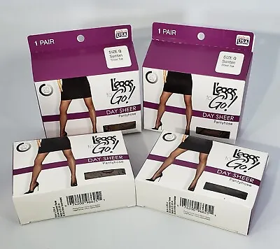 $8.79 • Buy 4 Pair Leggs To Go Day Sheer Pantyhose Sheer Toe Suntan Size Q Large Made In USA