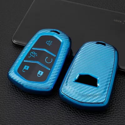 For Cadillac SRX XTS CTS XT5 CT6 ATS TPU Carbon Lines Remote Key Case Fob Cover • $10.28