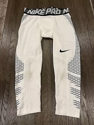 Mens Nike Pro 3/4 Spandex Tights Compression Pants White  Medium M • $19.50