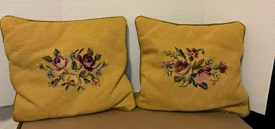 Vintage Throw Pillow Floral Tapestry Needlework Gorgeous  • $44.29