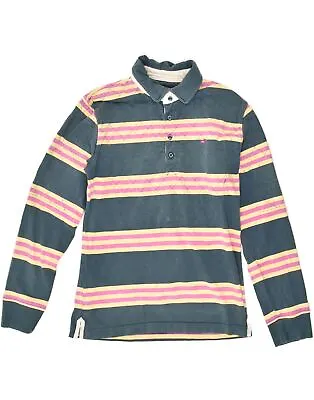 JOULES Womens Long Sleeve Rugby Polo Shirt UK 14 Large Navy Blue Striped BB42 • $15.86
