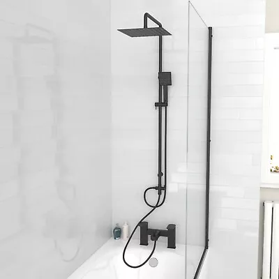 Nes Home Square Shower Mixer With Bath Tap Handset & Riser Rail Kit Matte Black • £129.99