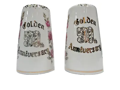 VTG Salt & Pepper Shakers Victoria Ceramics White Porcelain Golden Anniversary • $14.88