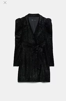 Zara Blazer Dress With BeltZara Sequin Black Shiny Blazer Dress Party Bow Dress • $62.16